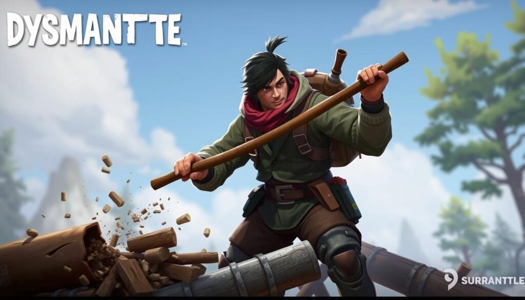 Gambar Dysmantle dengan pemain menghancurkan objek untuk mendapatkan resources