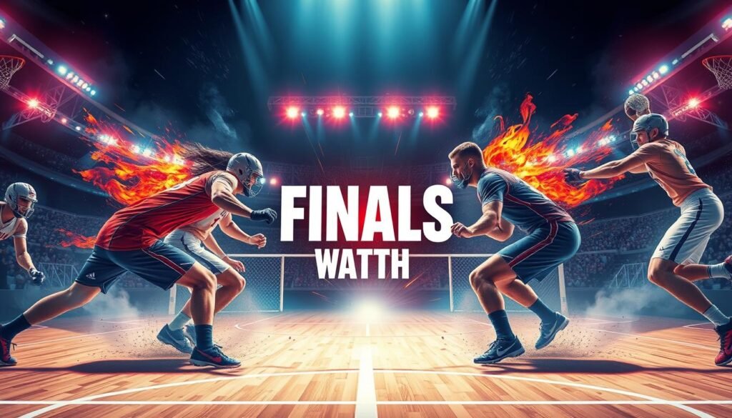 Gambar The Finals dengan grafis yang memukau dan pemain yang sedang bertempur