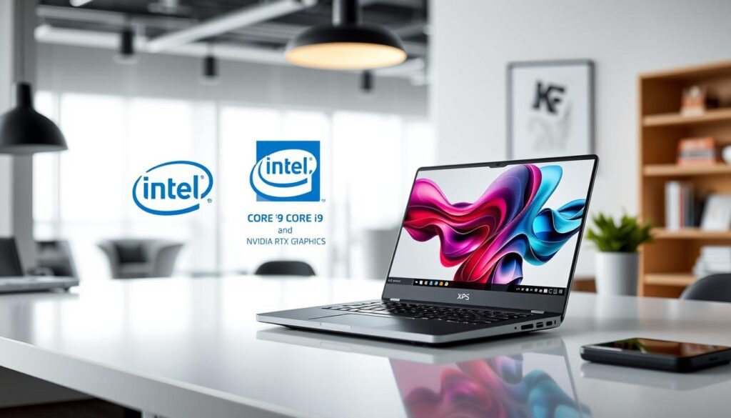 Generate image of a Dell XPS laptop with Intel Core i9 and NVIDIA RTX