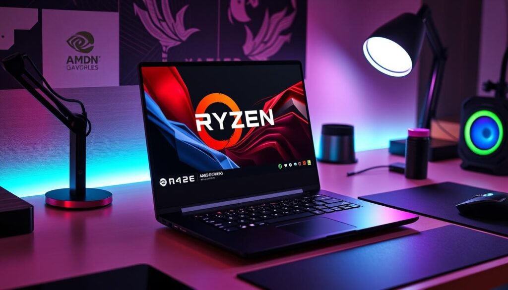 Generate image of a gaming laptop with AMD Ryzen HX370 and NVIDIA RTX 3060