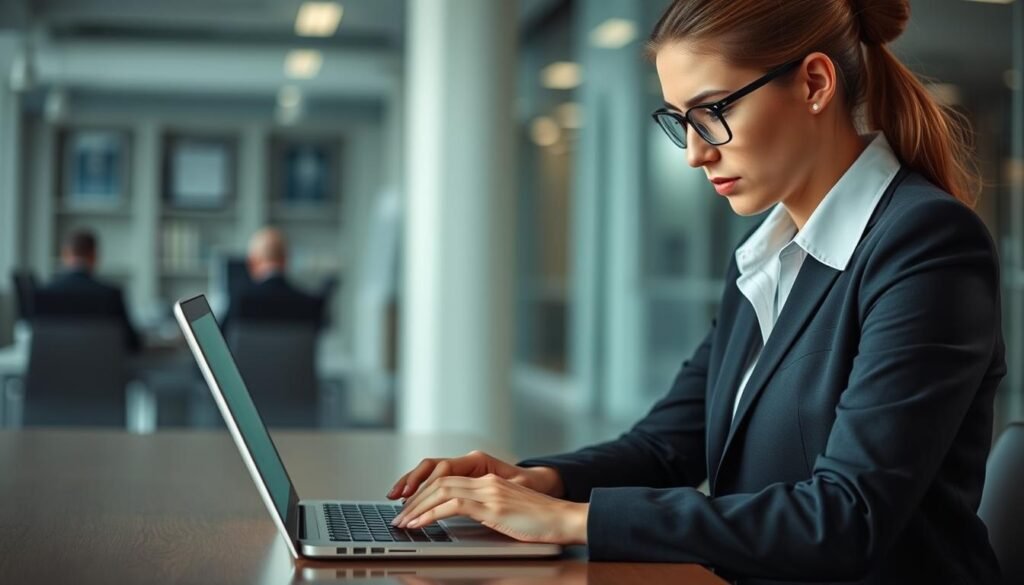 Image of a professional using a laptop with long battery life